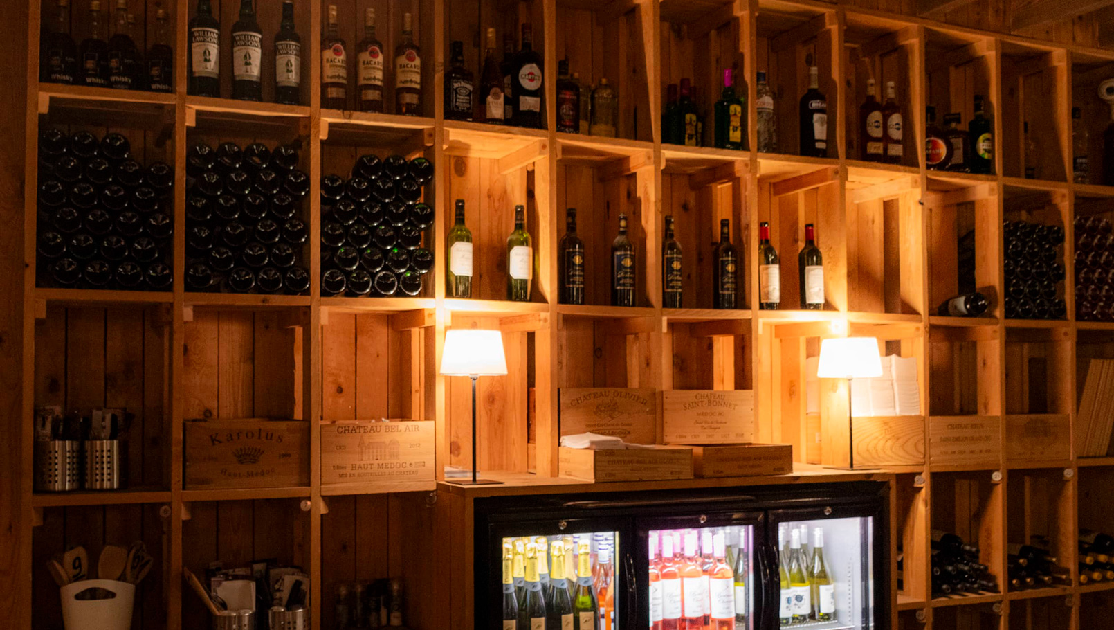 photo of the wine wall in a restaurant